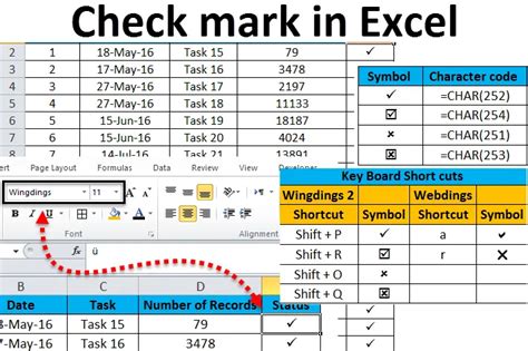 Marca de verificación (checkmark) en Excel